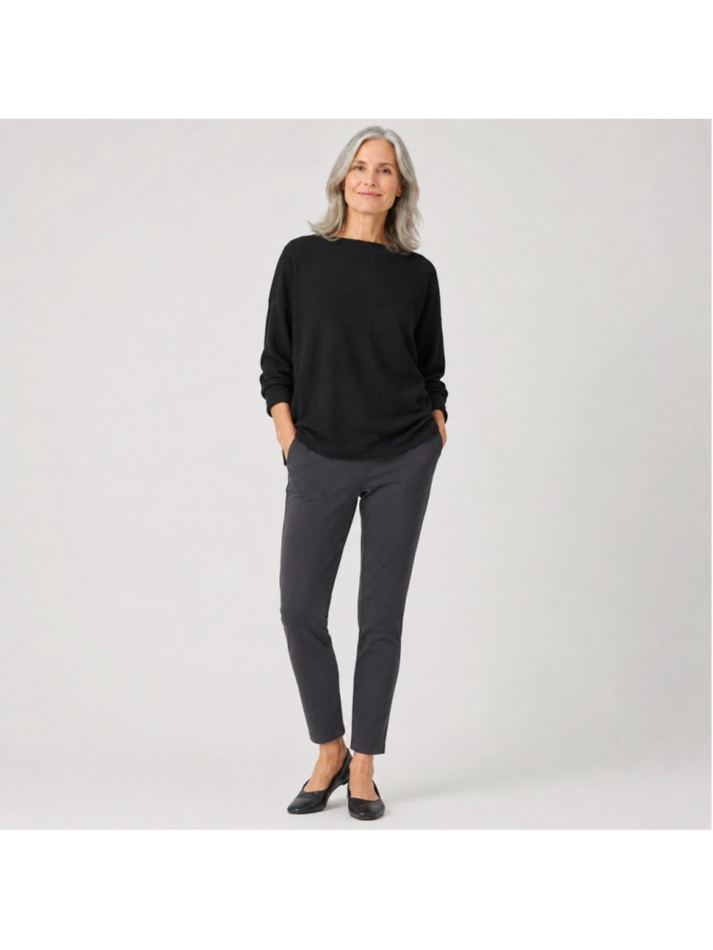 Eileen Fisher Slim Ankle Washable Stretch Grey Crepe Comfort Pull-on Pant M